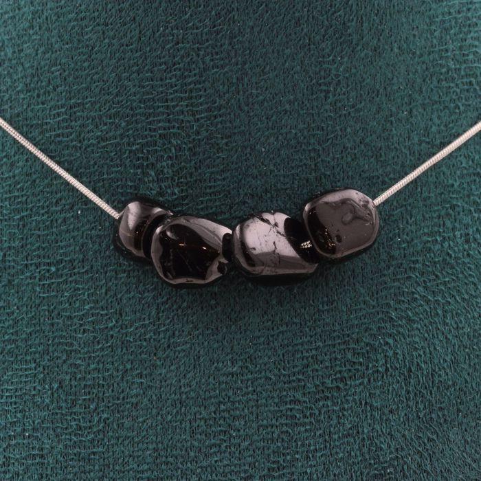 Stones and Minerals. Necklace 4 Pearls Tourmaline Schorl from Brazil Steel Chain Necklace for Women, Men. Customizable Size.
