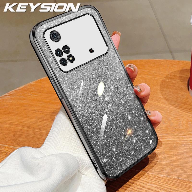 KEYSION Роскошный чехол-бампер с покрытием и блестками для Xiaomi POCO M4 Pro 4G 5G, прозрачный, из мягкого ТПУ, противоударная задняя крышка для POCO M4 Pro 5G