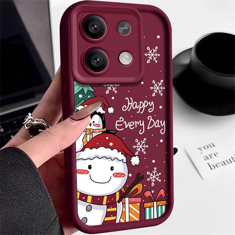 Для Xiaomi 13t Poco F6 X5 X6 Pro Redmi Note 13 12 11 10 Pro Рождественский пингвин снеговик узор конфетный цвет защита линз мягкий силиконовый чехол