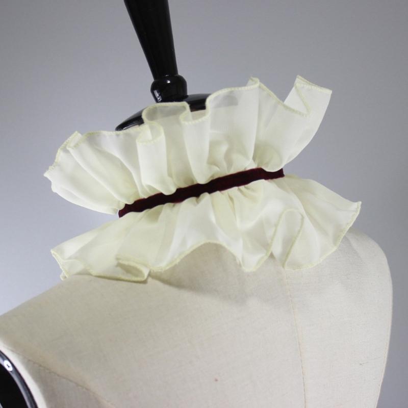 Women Neck Ruffle Fake Collar Vintage Clown Choker Lace-Up Shawl Victorian Cosplay Party Costume