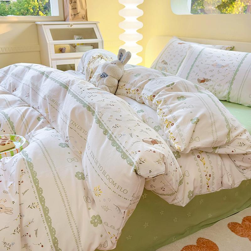 Ins Simple Style Pure Cotton Bed Four-piece Set, Cotton Quilt Cover, Bed Sheet, Small Floral Three-piece Set