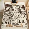 Custom Name,Cute Safari Animal Series Printed Flannel Blanket, soft throw for bedroom sofa, washable,fan merchandise, great gift.chl