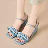 Fairy Wind Ruffle Edge Pearl Two Wear Wedge Sandals with Skirt Square Head High Heel Open Toe Word with Roman Sandals