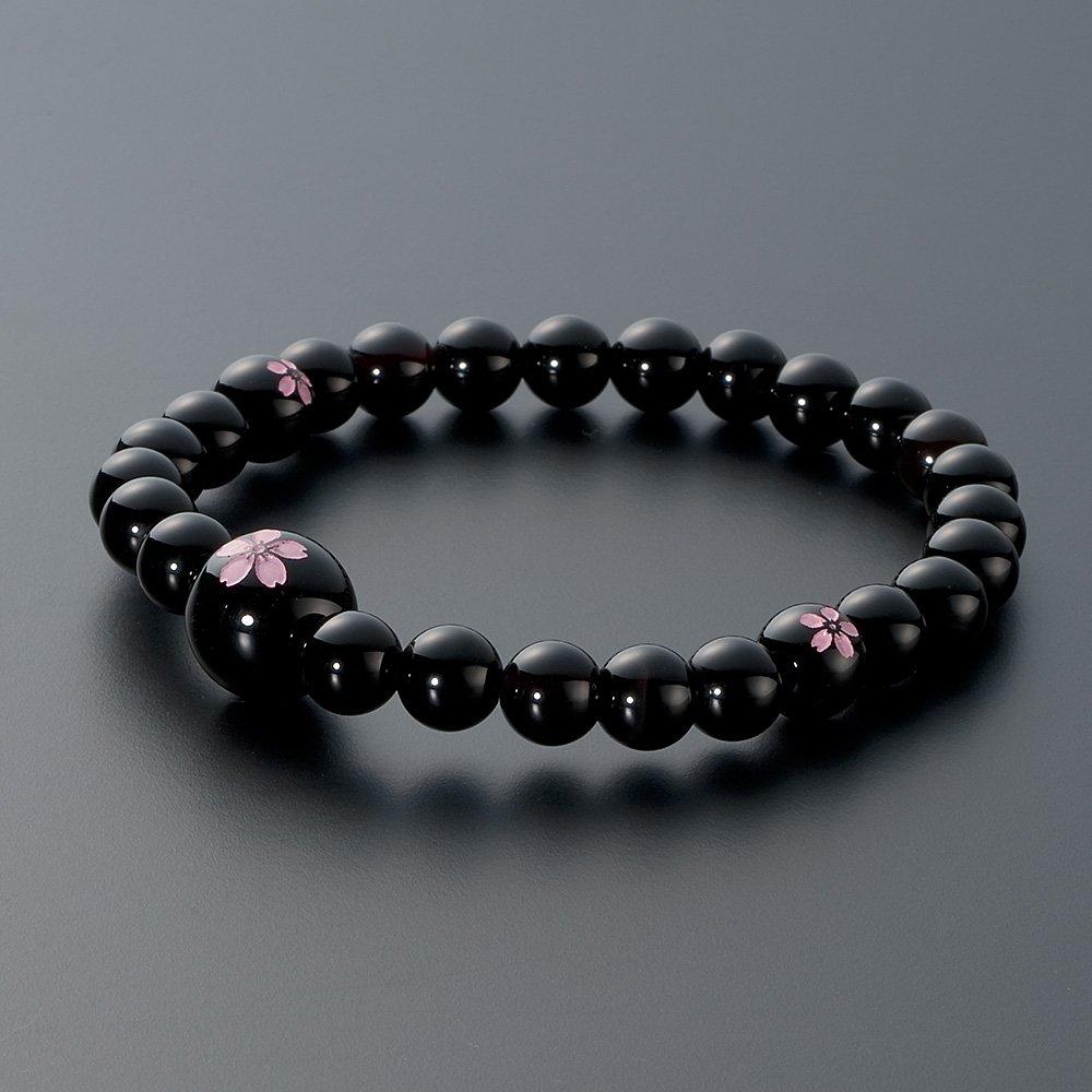 Buddhist altar shop Takita Shoten Specially Selected Bracelet Prayer Beads Natural Stone Bracelet Black Onyx Cherry Blossom Carving 7mm Beads Inner