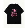 White T Shirt Disco Queen Pink Disco Ball Print Casual Summer Wear