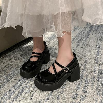 Весенние и осенние туфли женские в британском стиле форменные маленькие кожаные туфли модные круглые носки толстая подошва односложная пряжка ремешок толстый каблук март