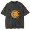 Sun Hugging Moon Print Women's T-Shirt Washed Retro Oversized Short Sleeve American Trend Top Summer