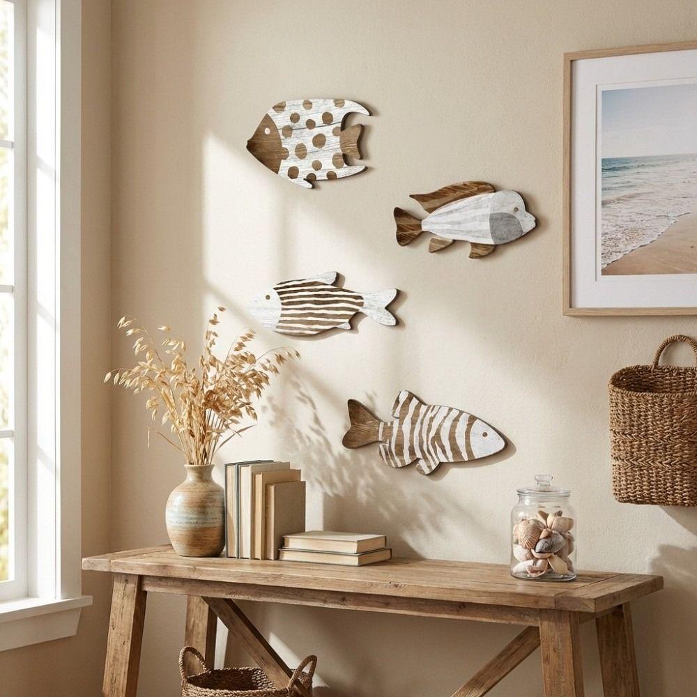 Ocean Theme Wooden Fish Wall Decor Marine Style Nautical Wall Art Living Room Decor