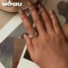 WOSTU Real 925 Sterling Silver Seashell Open Ring For Women Shiny Green Zircon Ocean Party Rings Holiday Gift