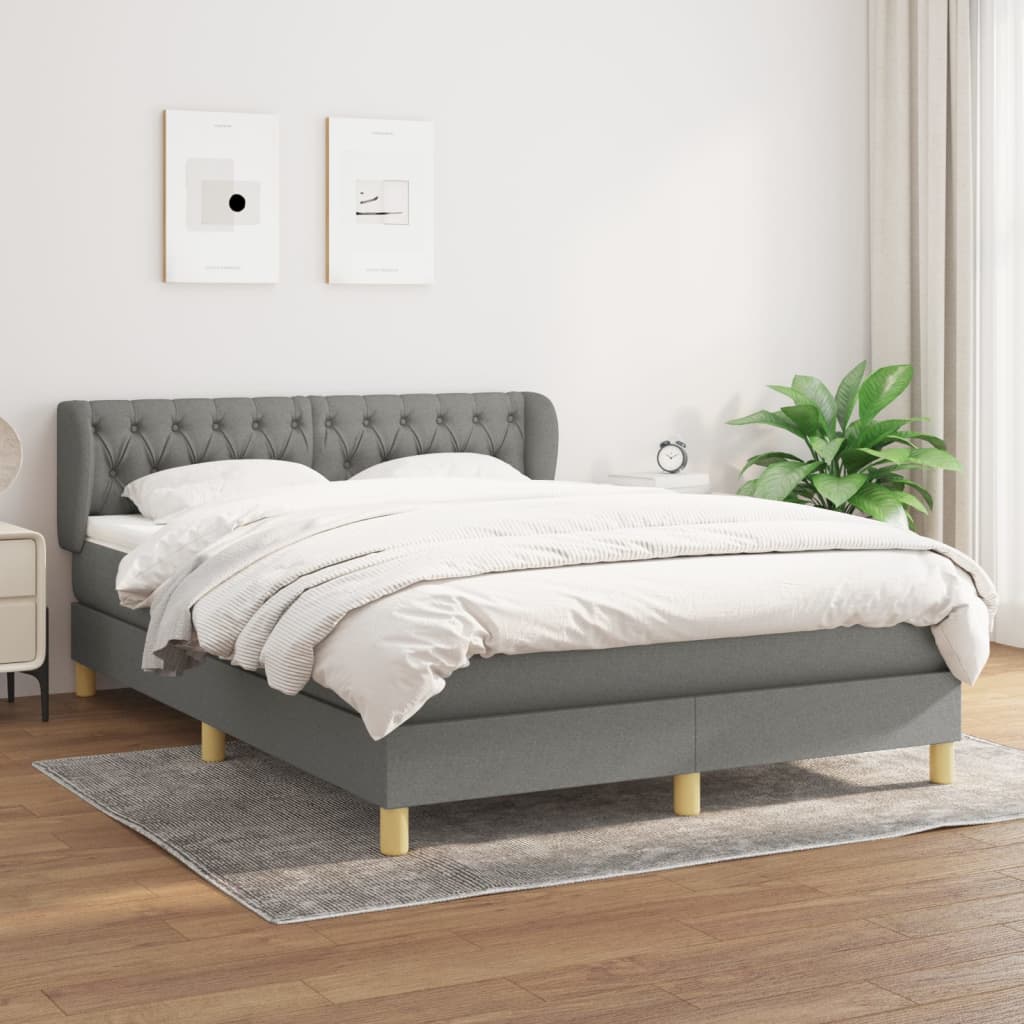 Vidaxl Łóżko Kontynentalne Z Materacem, Ciemnoszara Tkanina 140X200 Cm