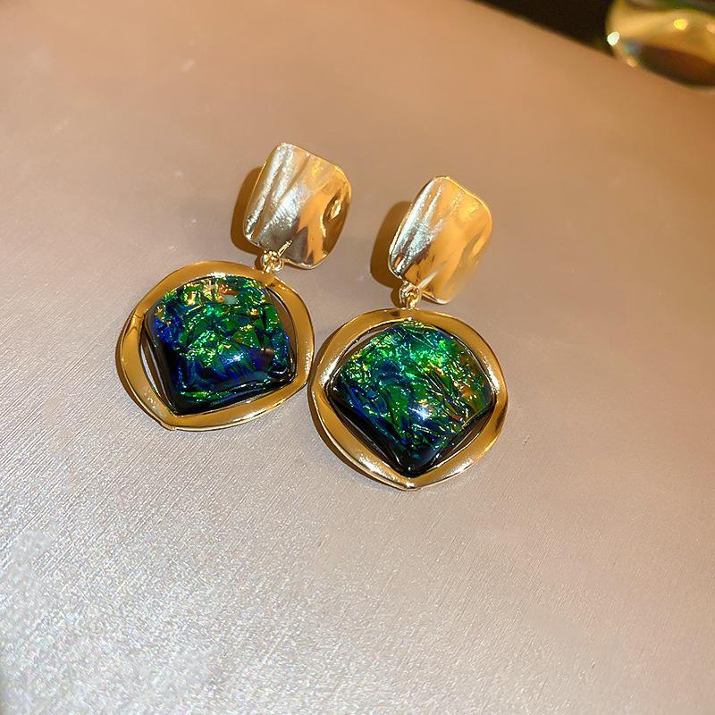 Висячие серьги-подвески с геометрическим принтом в европейском стиле, зеленые висячие серьги в стиле барокко для женщин и девочек, модные ювелирные изделия, подарки