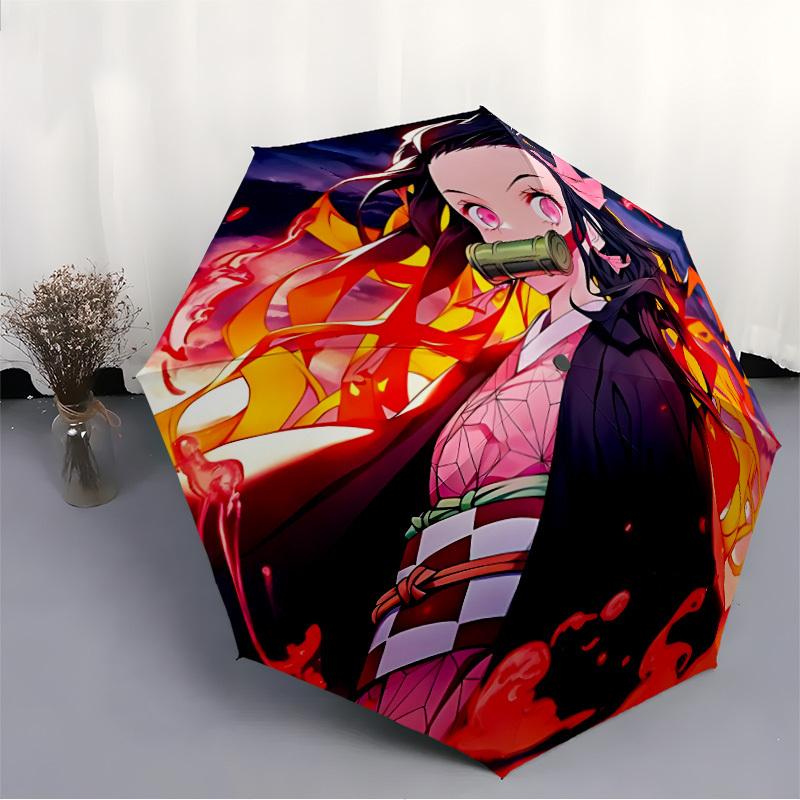 1PC Demon Slayer: Kimetsu no Yaiba Automatic Folding Umbrella, Sturdy And Durable Automatic Folding Umbrella with 8 Ribs, a0911025