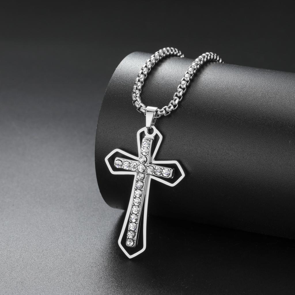 Cazador Clear Zircon Cross Pendant Necklace for Women Men Stainless Steel Couple Necklaces Jesus Christian Jewelry Gift 2026