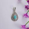 Arizona Turquoise Boho Pendant, 925 Sterling Silver Teardrop Designer Pendant, Gift for Friends, Birthstone Pendant