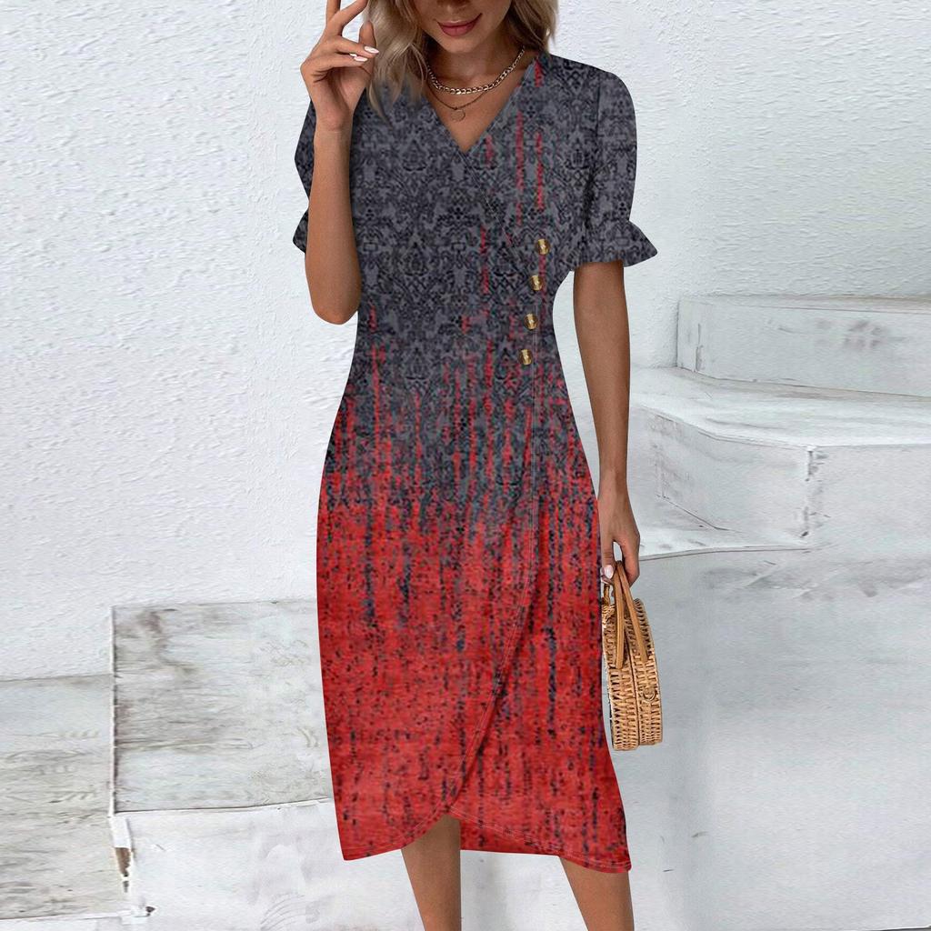 Пляжные платья для женщин, весна-лето, элегантное платье с запахом и V-образным вырезом в стиле бохо, струящееся гавайское платье макси с рюшами