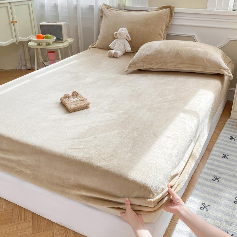 Теплые и Толстые Эластичные Простыни Однотонные Регулируемые Фланелевые Зимние Наматрасники Бархатное Постельное Белье Размеры 90/150/180/200