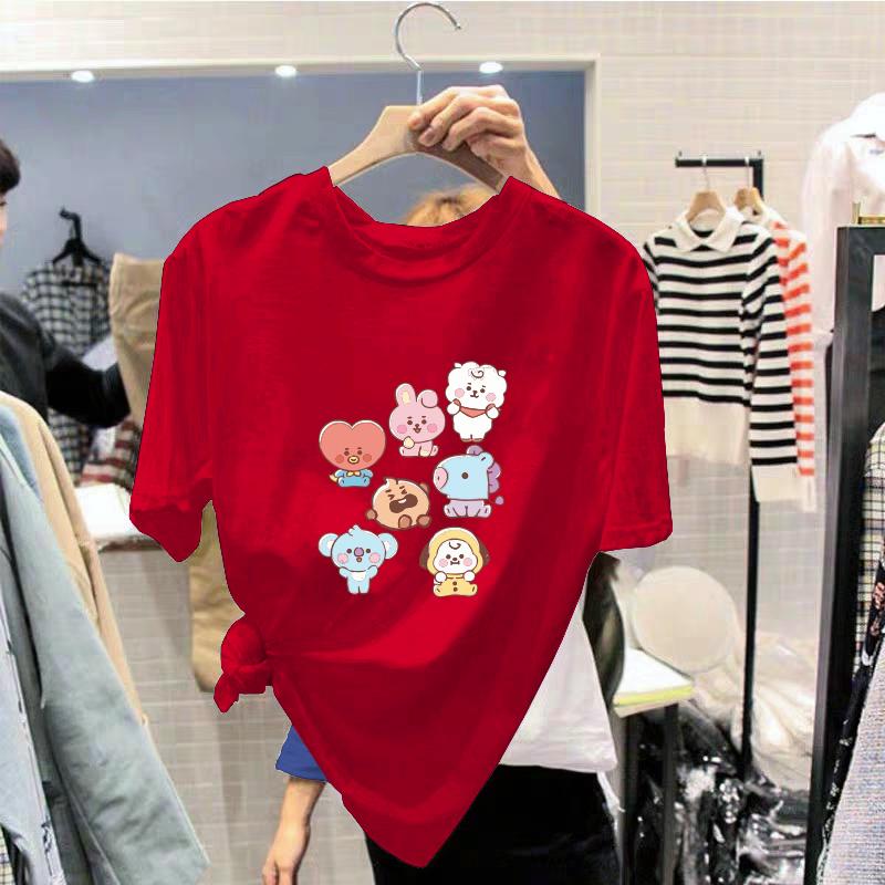 Cotton T Shirt for Women Korean Fashion Loose Teen Oversized Tops on Plus Sale Red Blue Aae