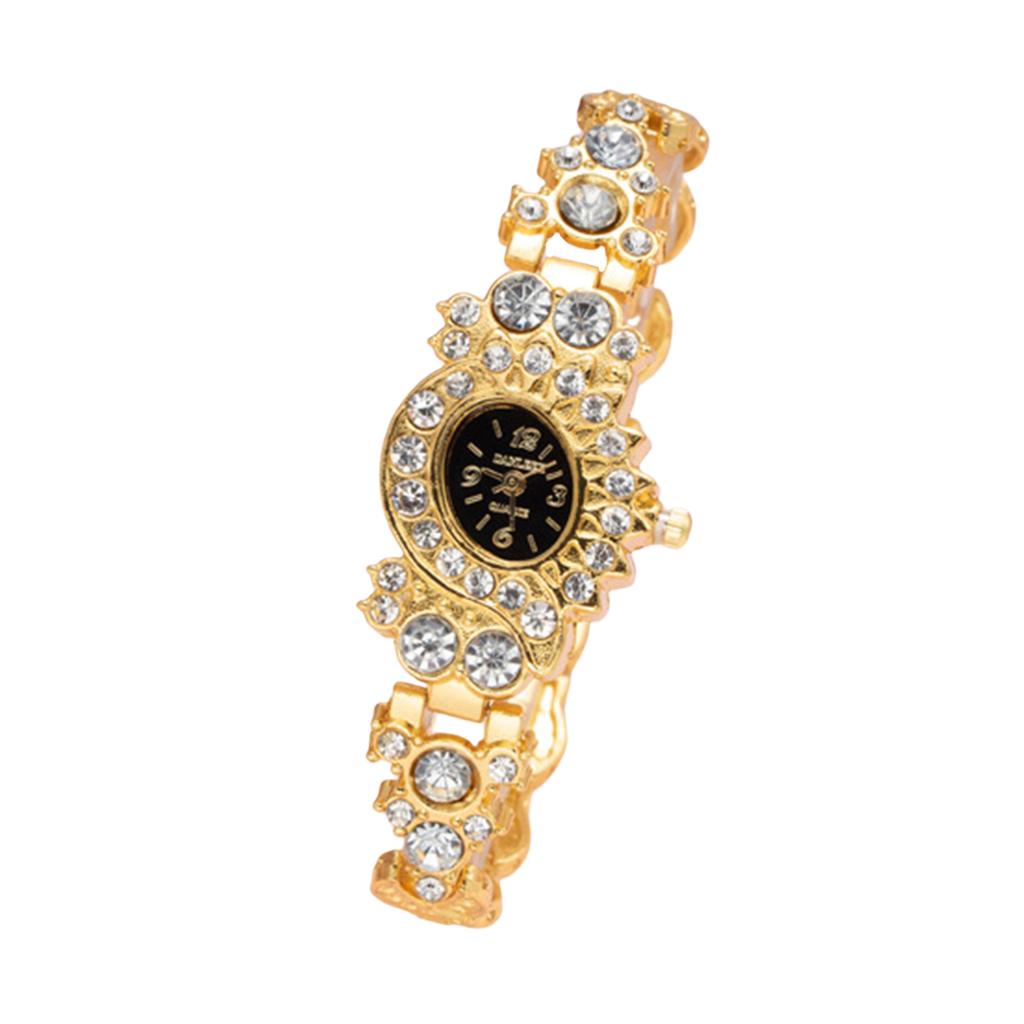 Women's Fashion Trendy Rhinestone Watch Gold Bracelet Quartz Wristwatch