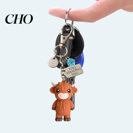 Metal Keychain A Little Highland Cow for You Keychain, 3D Resin Keyring with Birthstone Comforting Gift & Sentiment Card, Your Daily Reminder of Quiet