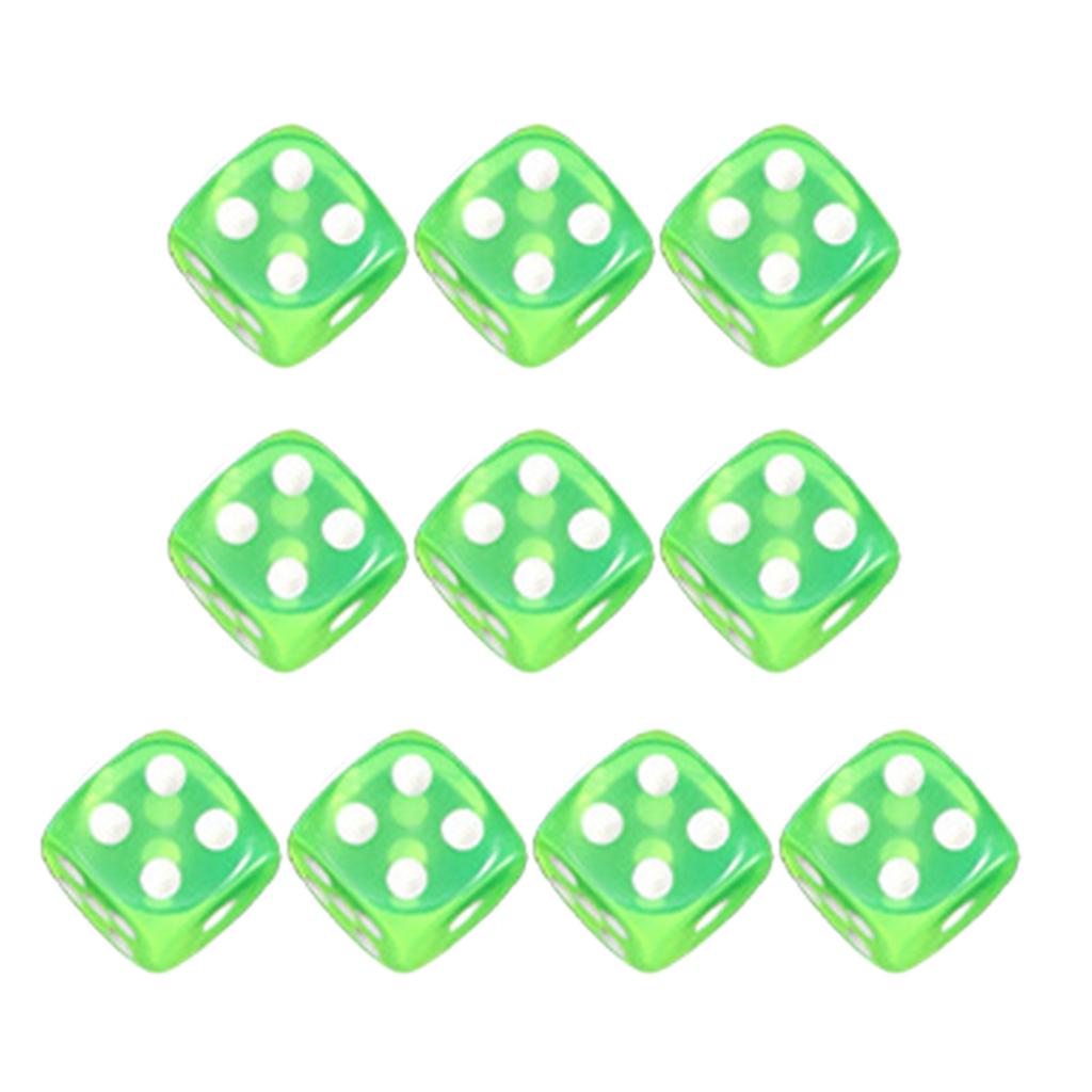 Rounded Corner Six Sided Dices Bulk Pack of 10 Assorted Color 16mm D6 Acrylic Dices Cubes with Number Dots for Kids Use