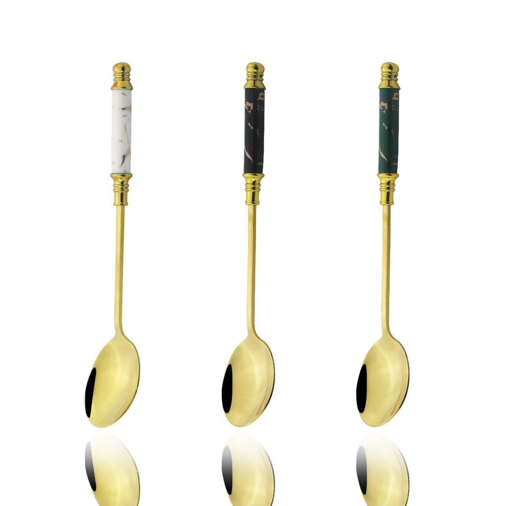 Креативная керамическая ручка, кухонные аксессуары, набор обеденных ложек с имитацией мрамора, ложка из нержавеющей стали, посуда
