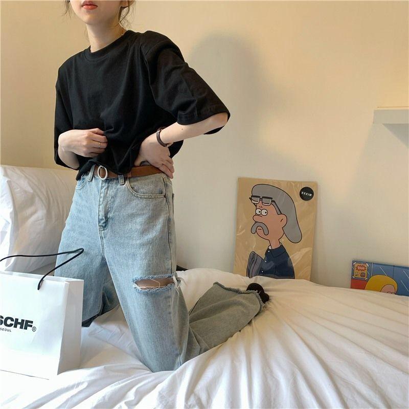 VAYLA Short Sleeve T-shirts Women Solid Cropped Tops Sexy Stylish Harajuku Streetwear Girls Cool Loose All-match Korean Style Casual