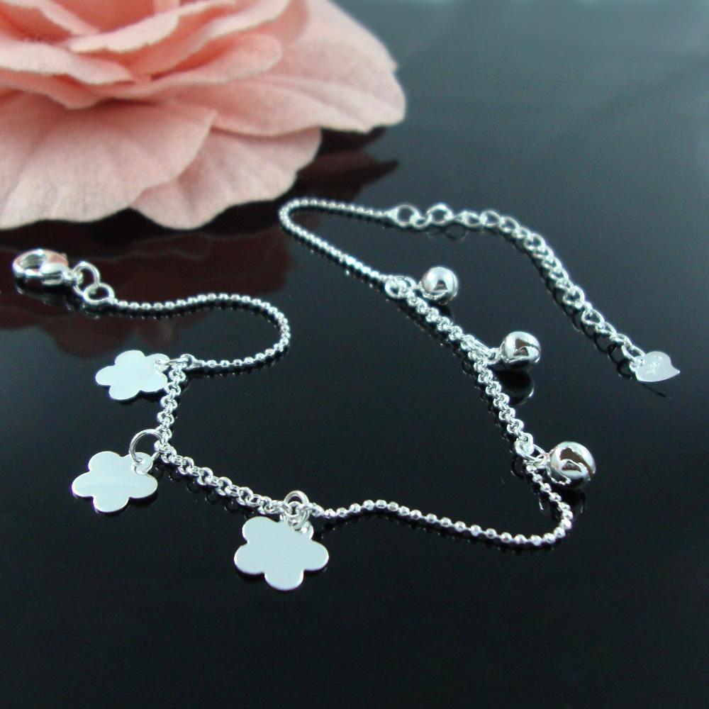 Летние пляжные сандалии босиком, ножные браслеты, богемные женские туфли, 100% стерлинговое серебро 925 пробы, браслет с цветком сливы, браслет на ногу, украшения для ног