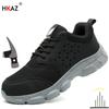 Mens Safety Shoes Steel Toe Boots Work Sneakers Lightweight Anti-Smash Anti-Puncture Protective Boots Breathable Indestructible
