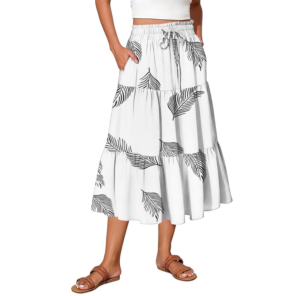 Женская юбка макси с завязками на завышенной талии, летние длинные юбки, легкие многослойные струящиеся цветочные плиссированные юбки