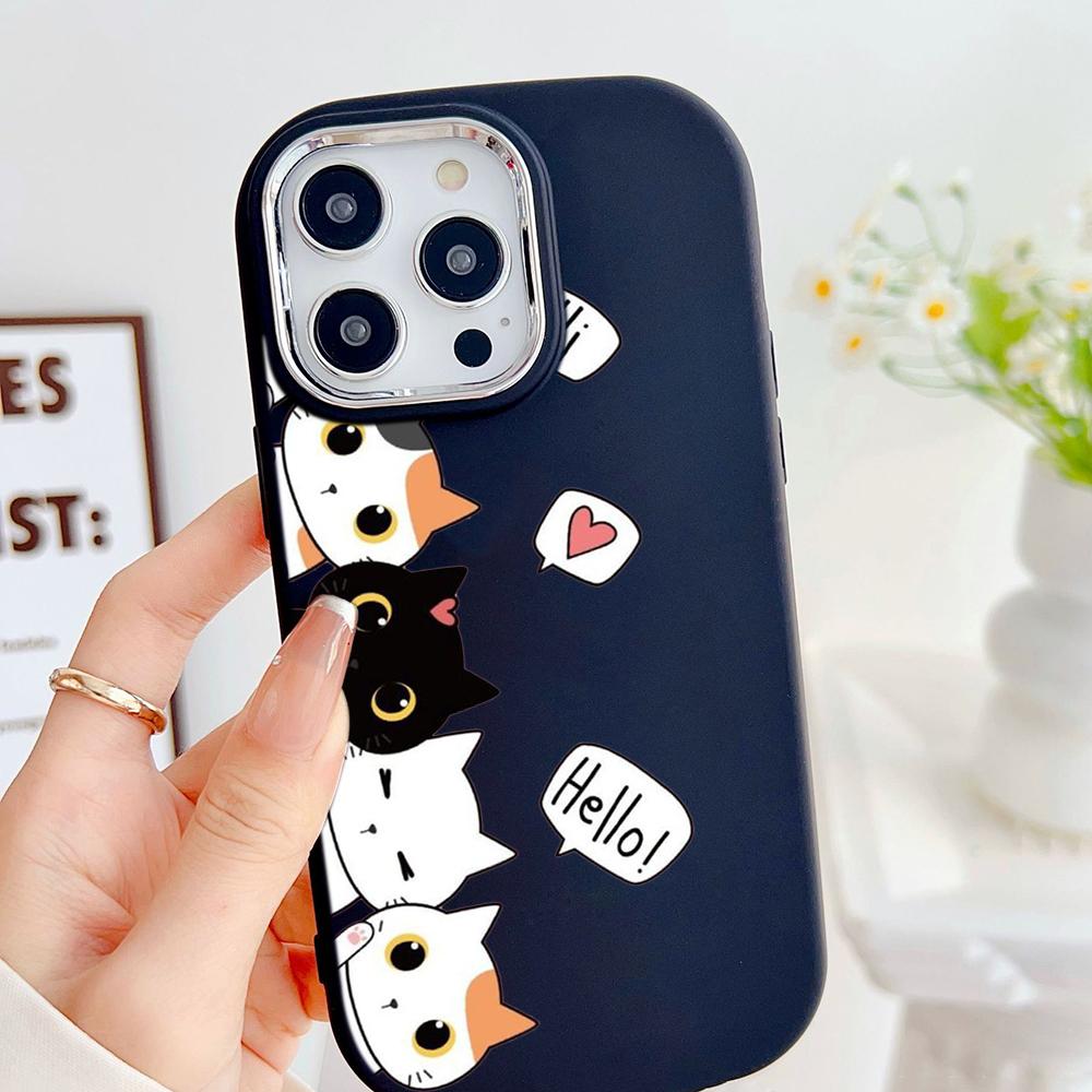 LZ9 мультяшный кот милый художественный дизайн мягкий чехол для телефона Samsung S24 Ultra S23 Plus S21 A16 A54 A34 A06 Infinix Hot 40 30i защита объектива противоударный чехол