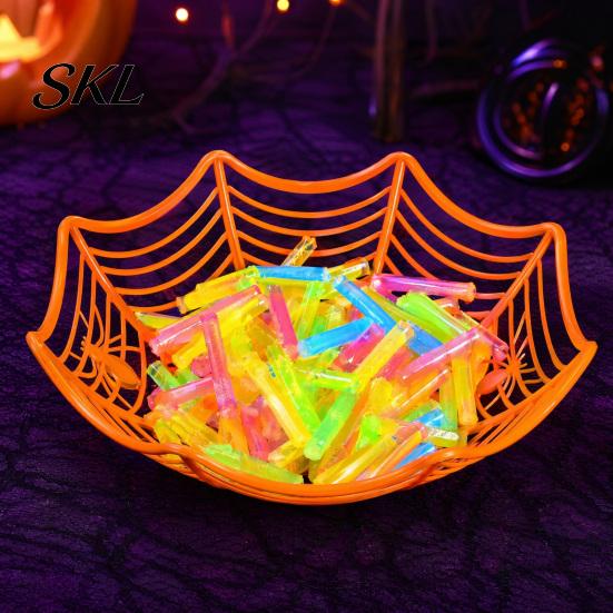 Decorative Spider Web Dish Halloween Basket, Plastic Cobweb Design Fruit Serving Bowl, Treat Spooky Decor or Trick Candy Holder for Dinner Table,