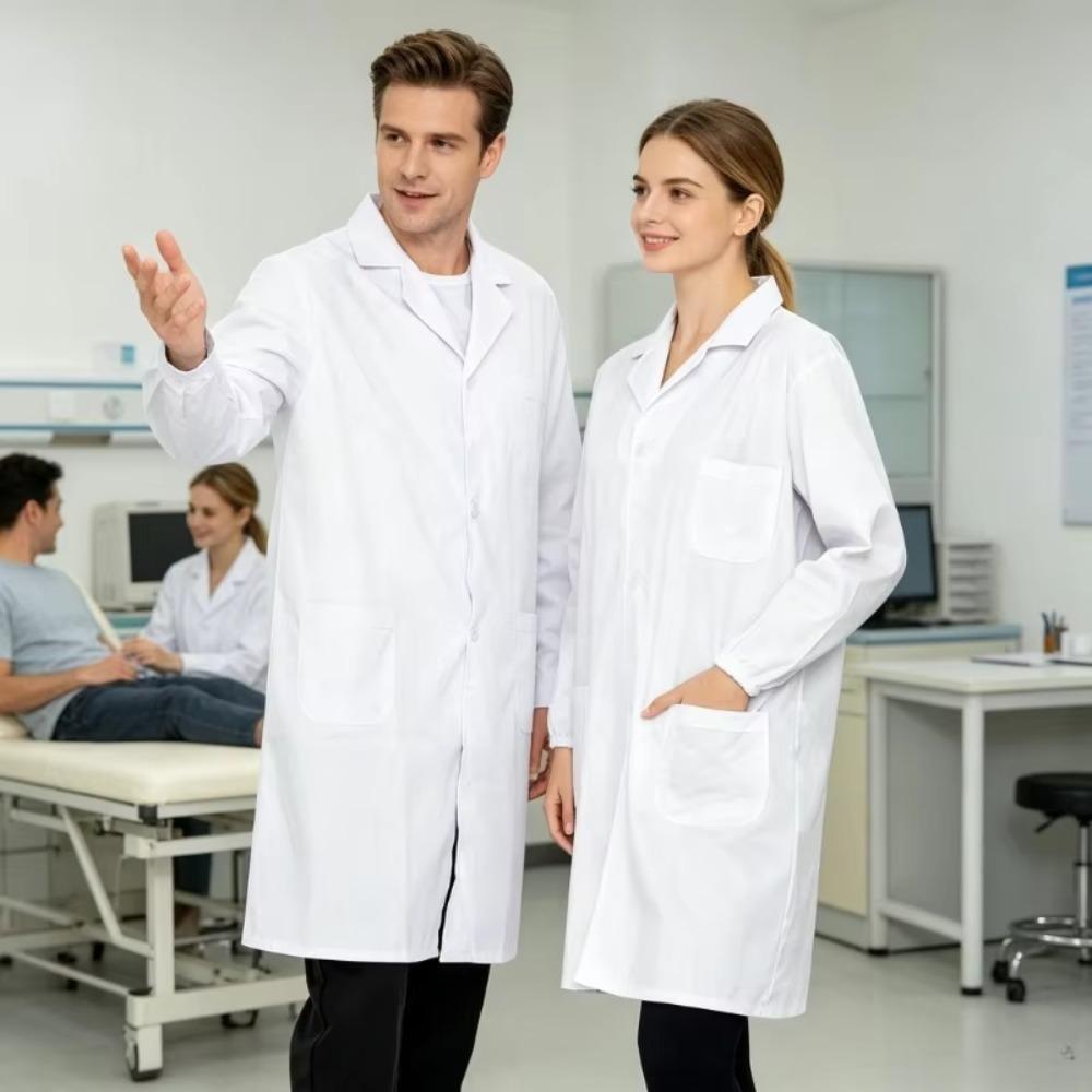 Professional Nurse Doctor Work Uniform Cotton White Long Sleeve Lab Coat Women Men