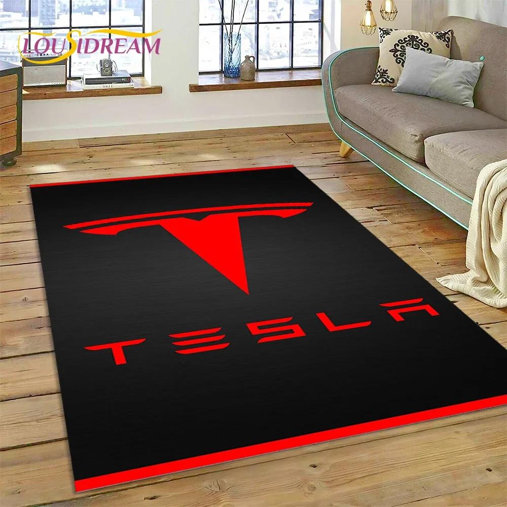 3D Печать Ковер с Логотипом Автомобиля Tesla для Спальни Гостиной Домашнего Дивана Декор, Игровой Большой Декоративный Коврик для Пола, Нескользящий