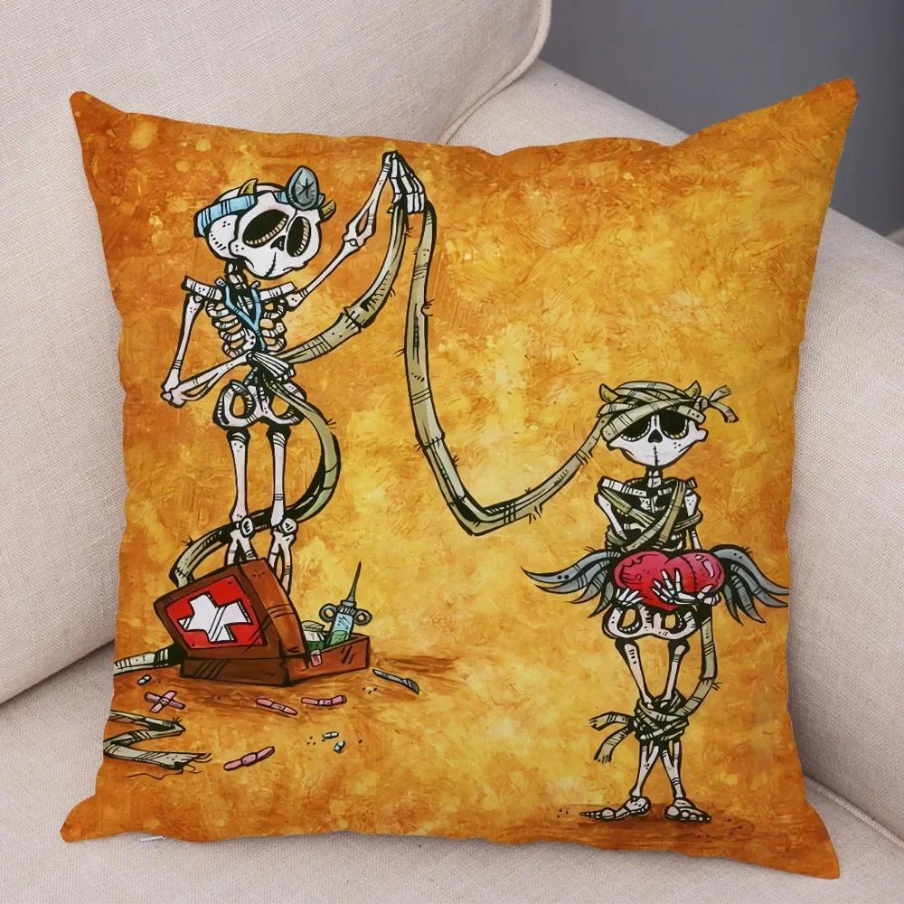 Милая мультяшная наволочка с красочным черепом, на подушку, для автомобиля, дивана, домашнего декора