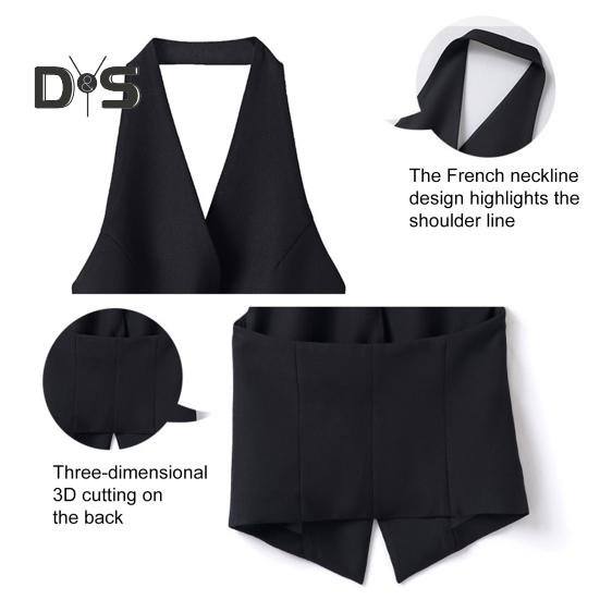 Женский жилет с V-образным вырезом на шее, пиджак на пуговицах с открытой спиной, укороченный жилет без рукавов, винтажный нарядный жилет