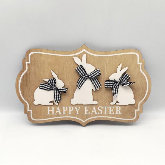 Подвеска-пасхальная бирка с мультяшным кроликом и бантом, подвесной цветной многоразовый деревянный толстый антитрещинный знак для крыльца, садовой двери