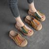 Genuine Leather Thick Soles Sandals Women Retro Wedges Slides Comfortable Outdoor Platform Slippers