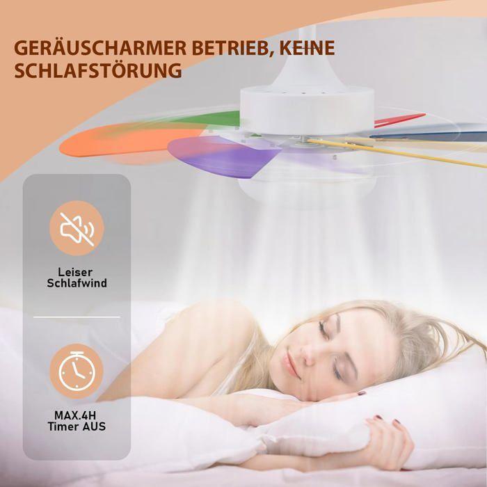 Ventilateur de plafond silencieux NETTLIFE – 6 pales, Douille E27, Multicolore, 75 cm, télécommande minuterie, chambre/salon