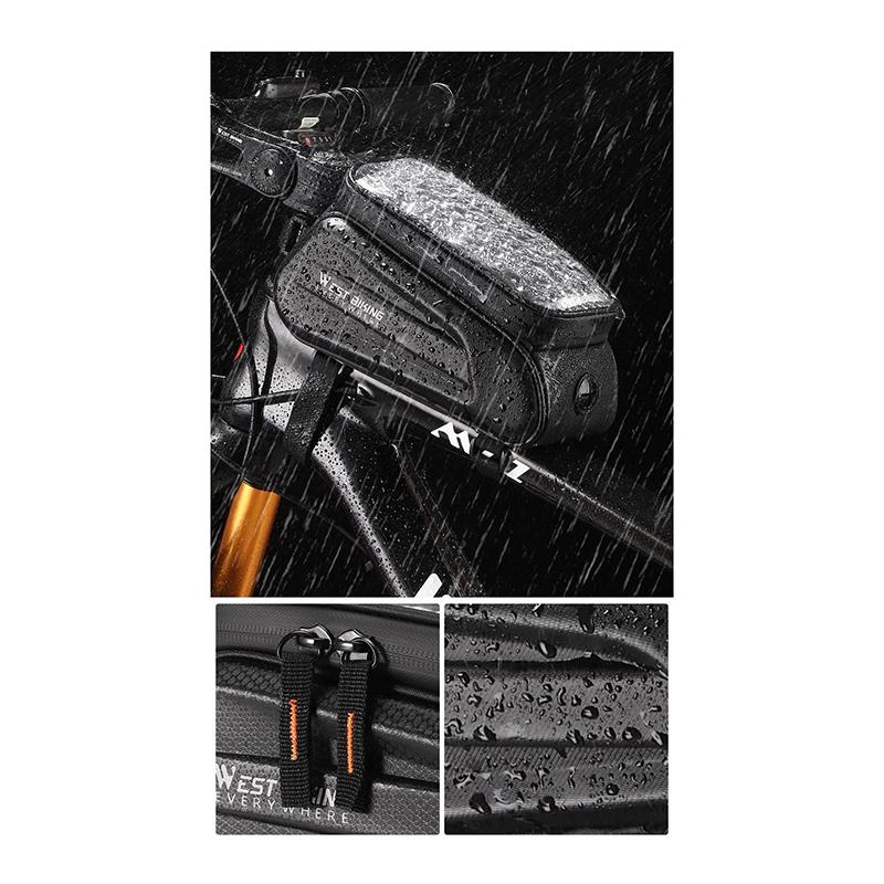 Сумка для телефона с сенсорным экраном West Biking 7,0 дюйма, светоотражающая сумка для верхней трубы велосипеда, водоотталкивающая сумка для передней рамы из прочного материала Eva