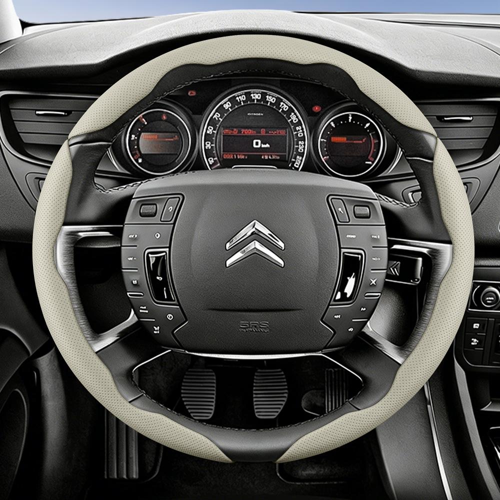 Suitable for Citroen Breathable Leather Steering Wheel Cover with Segmented Quick-Release Design, Non-Slip and Durable, for Models Such as C3,