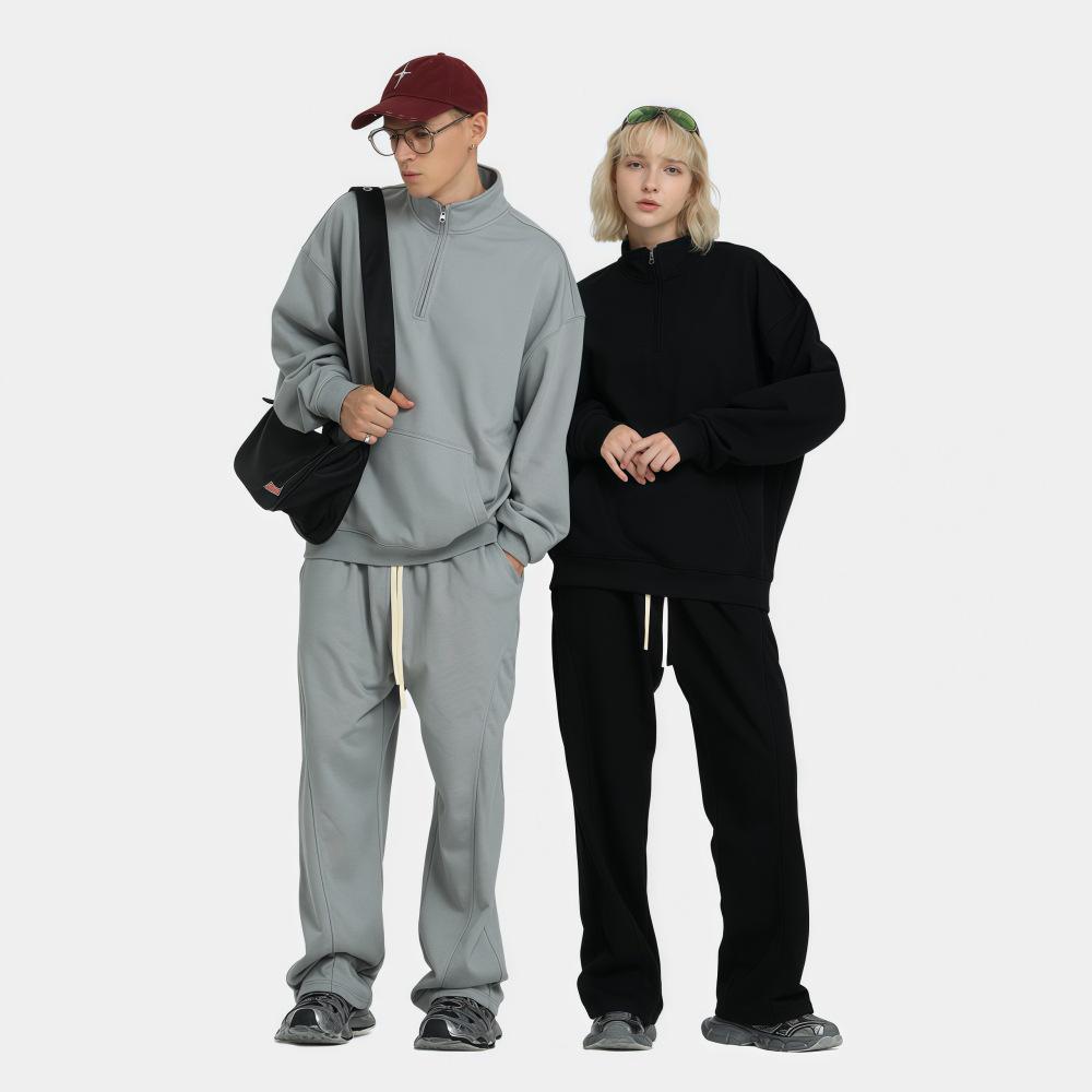 Мужская толстовка Streetwear 2025 A/W, 460 г, с воротником-стойкой, на молнии до середины, тяжелая