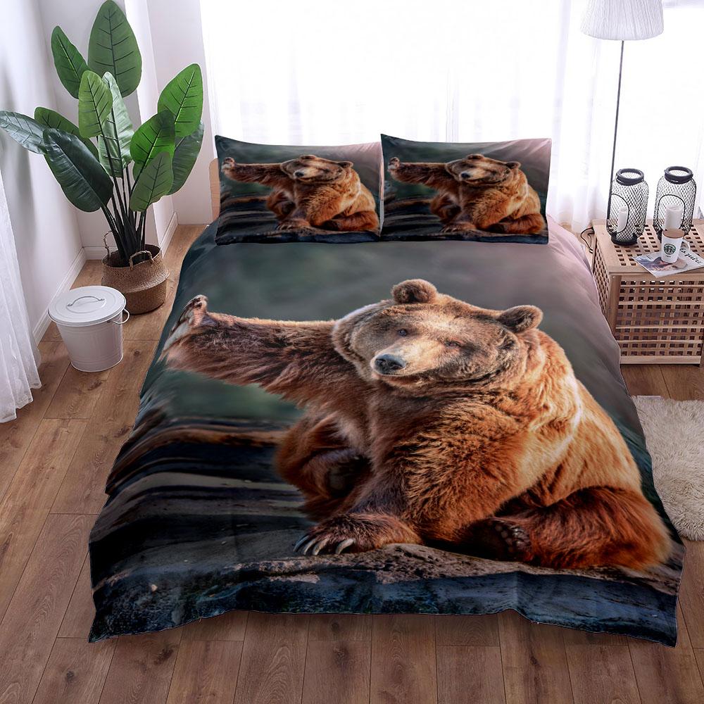 Винтажный комплект постельного белья с изображением дикого медведя и животных для защиты от диких животных, комплект постельного белья размера «king-size», комплект постельного белья «queen-size» для двуспальной кровати