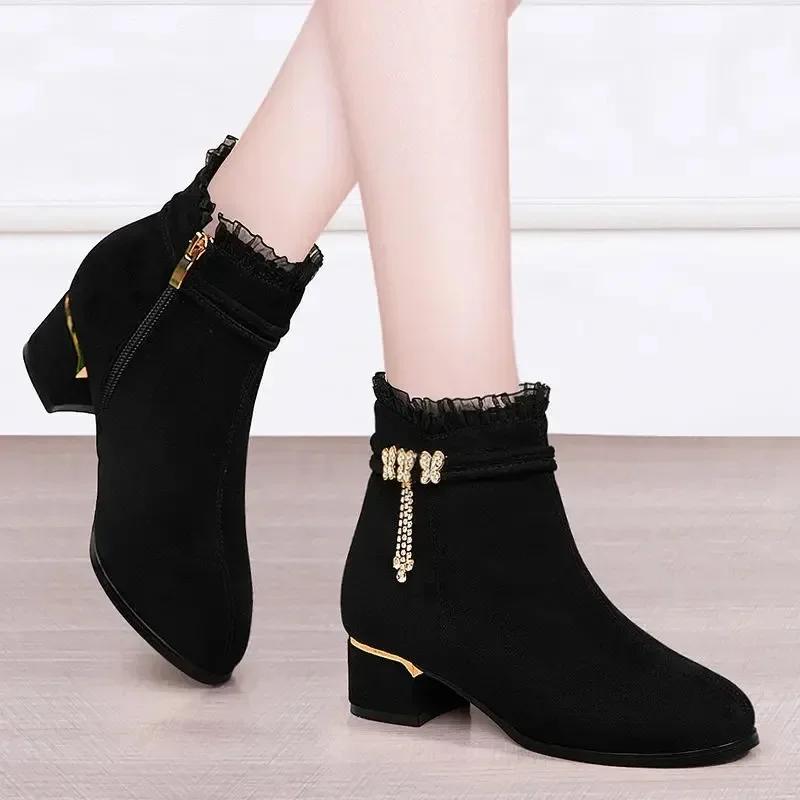 Fashion 2025New Womens Boots Luxury Rhinestone Casual Boot Side Zipper Ankle Boots for Women Fashion Platform High Heel Boot Botas Mujer
