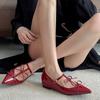 Модная красная обувь Модные туфли-мэри джейн на Т-образном ремешке Балетки с острым носком Женские балетки с мелким вырезом и бантом-бабочкой для женщин Новые