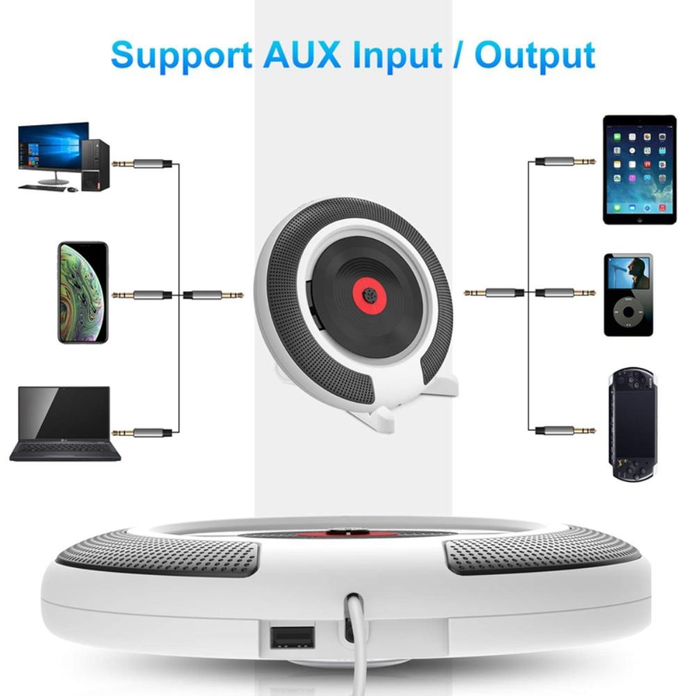 5 IN 1 Wall Mounted CD Player FM Radio HiFi Bluetooth Speaker Mini Home Boombox USB Player