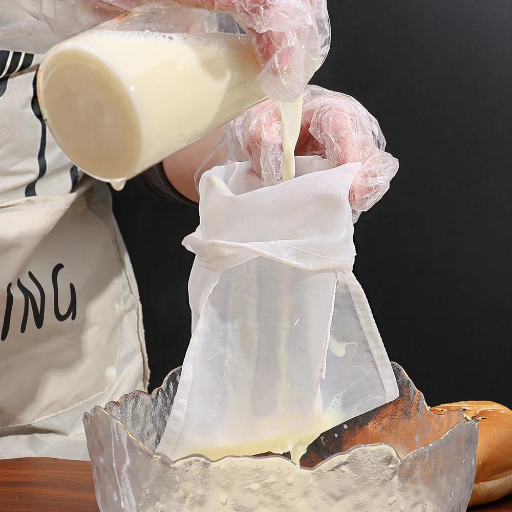 5PCS Soy Wine Nylon Filter Bag Nut Milk Bag Tea Coffee Yogurt Filter Net Mesh Kitchen Food Reusable Nylon Filter Bags Strainer