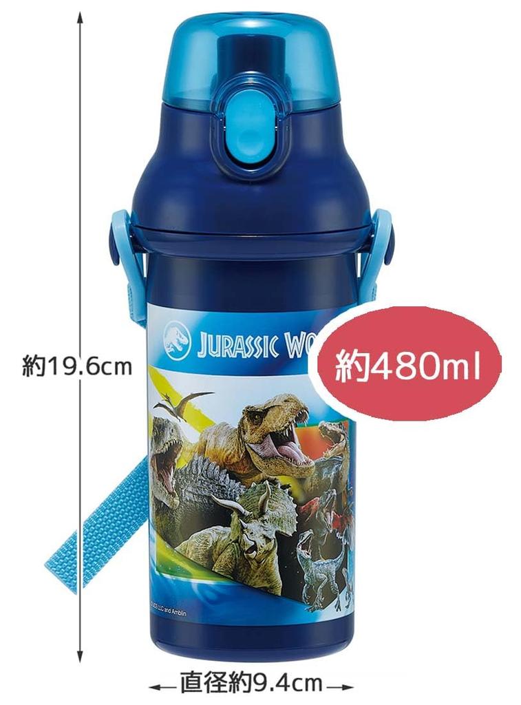Skater Water Direct Dishwasher Made In Jurassic Children's Bottle, 480ml, Drinking, Plastic, One-Touch Operation, Safe, Japan, 24, Boys, PSB5SANAG-A