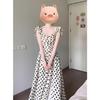Retro Gentle Wind Black and White Polka Dot Small Flying Sleeve Dress Vacation Style Temperament Waist a Word Long Dress Summer