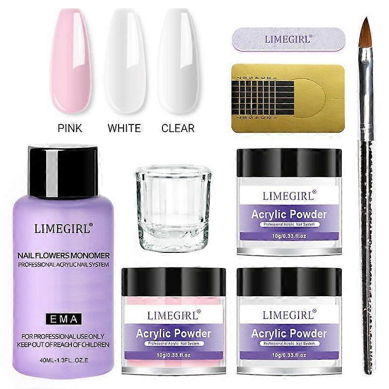 Nail Acrylic Powder Set For Crystal Carved Flower Manicure Acrylic Liquid Powder Kit 6