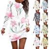 Long Sleeve Dress For Women Casual  Printed Pullover Hip Pack Dress Sweater Dress Autumn